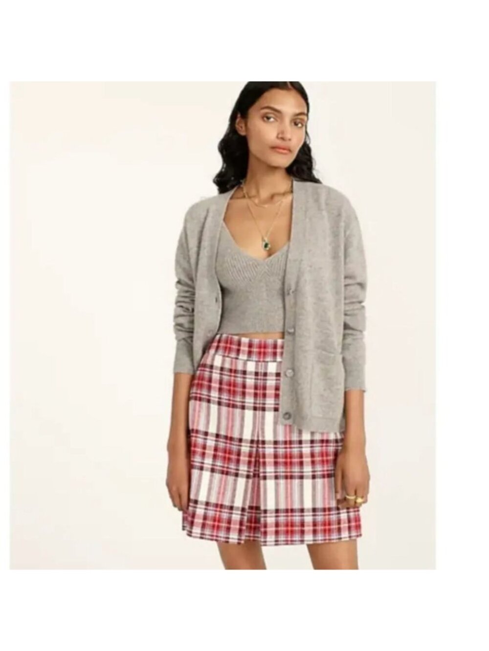 NWT J. Crew Nello Gori Inverted Pleated Mini Skirt Red Vintage Plaid Wool 00